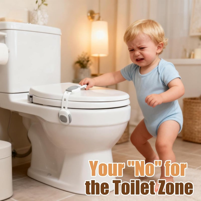 SKYROKU Baby Proof Toilet Lock (4-Pack) - Child Safety Cabinet Locks for Toilet Seat, Drawers, Fridge, Doors | Easy Install with Strong 3M Adhesive | Non-Toxic & Adjustable Strap for Toddler & Pet Safety - Image 2